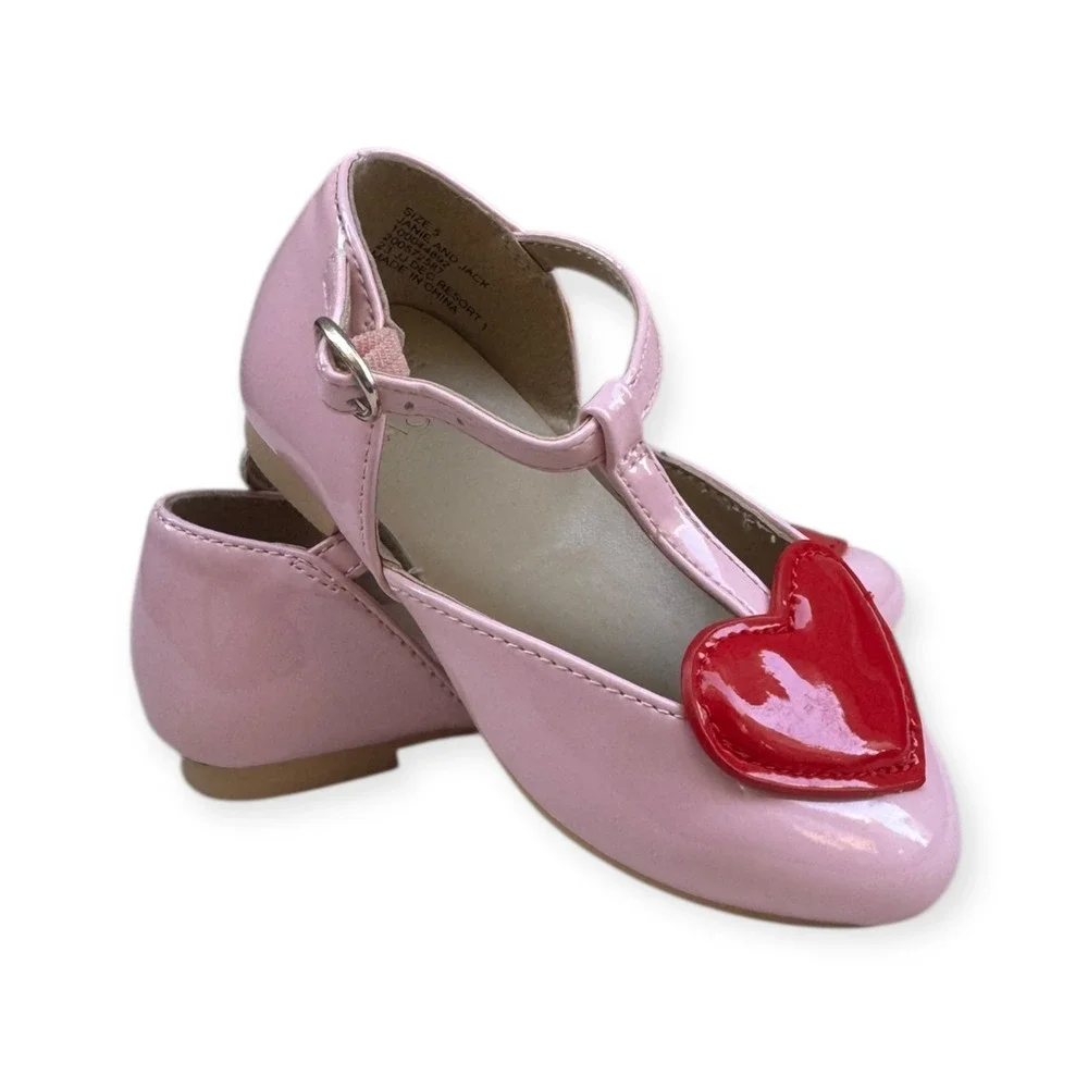Janie and Jack Pink Heart T-Strap Ballet Flat in Candy Pink size 5